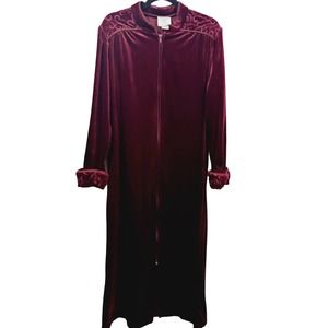 Kimberly Gale Burgundy Velour Full-Zip Night Gown Robe Women's Size M